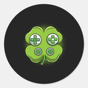 Game Controller Shamrock St Patricks Day Gamer Boy Classic Round Sticker