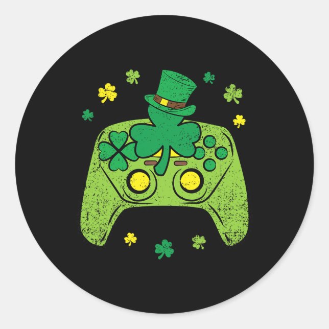 Game Controller Shamrock St Patricks Day Gamer Gam Classic Round Sticker (Front)