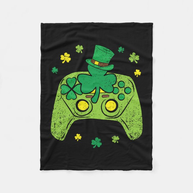 Game Controller Shamrock St Patricks Day Gamer Gam Fleece Blanket (Front)