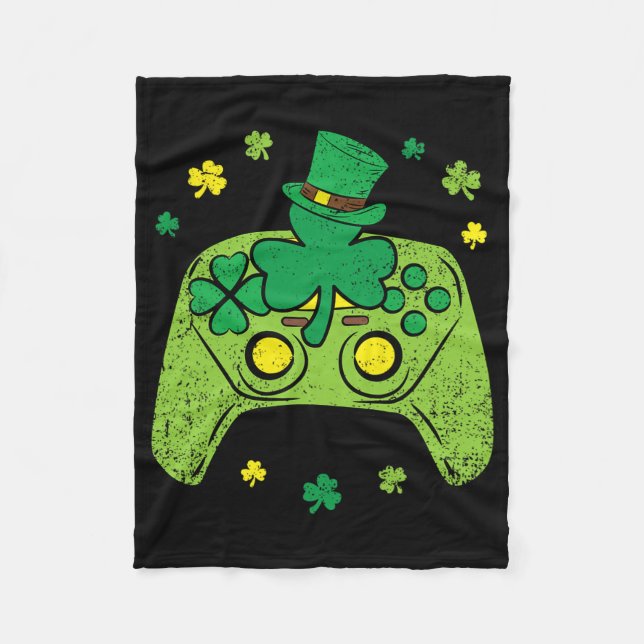 Game Controller Shamrock St Patricks Day Gamer Gam Fleece Blanket (Front)