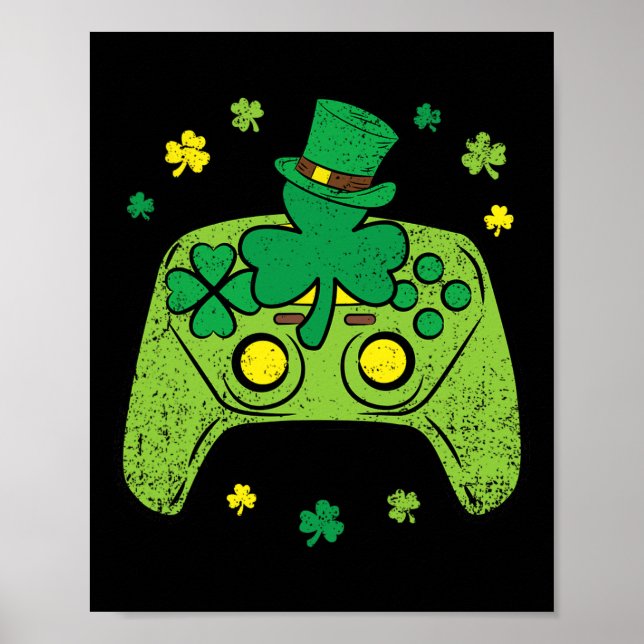 Game Controller Shamrock St Patricks Day Gamer Gam Poster (Front)
