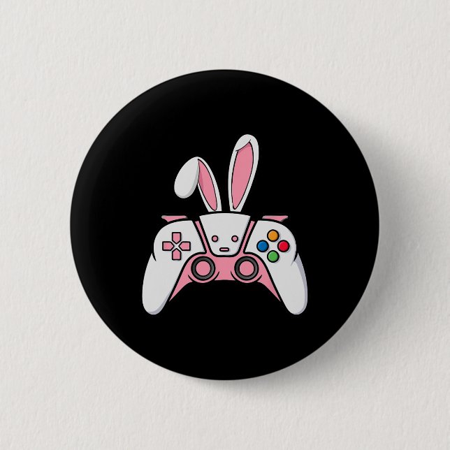 Game Controller With Bunny Ears Funny Easter Gamin 6 Cm Round Badge (Front)