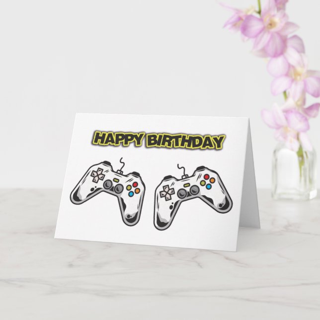 Game Controllers Birthday Card (Orchid)