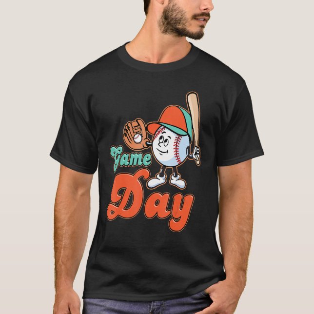 Game Day Baseball And Softball Fan Groovy Play Pla T-Shirt (Front)