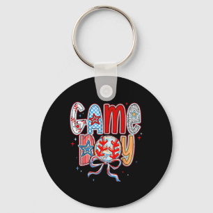 Game Day Baseball Coquette Mama Chequered Mothers Key Ring