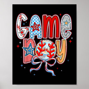 Game Day Baseball Coquette Mama Chequered Mothers Poster