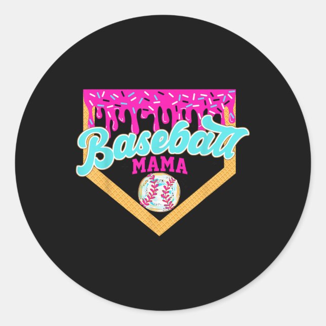 Game Day Baseball Mama Ice Cream Drip Baseball Mum Classic Round Sticker (Front)