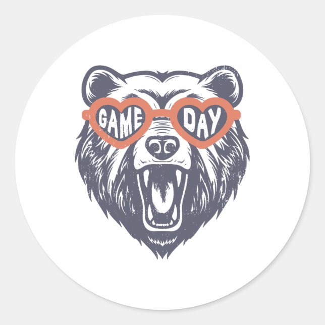 Game Day Bear  Classic Round Sticker (Front)