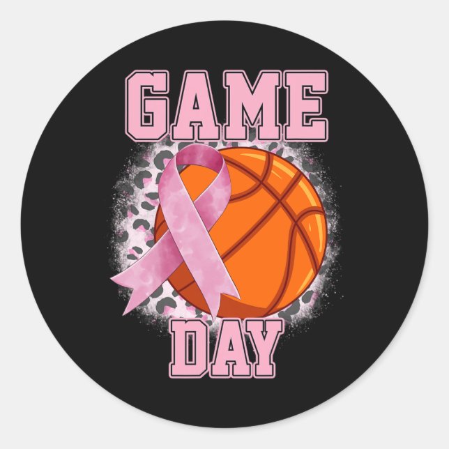Game Day Breast Cancer Awareness Basketball Tackle Classic Round Sticker (Front)