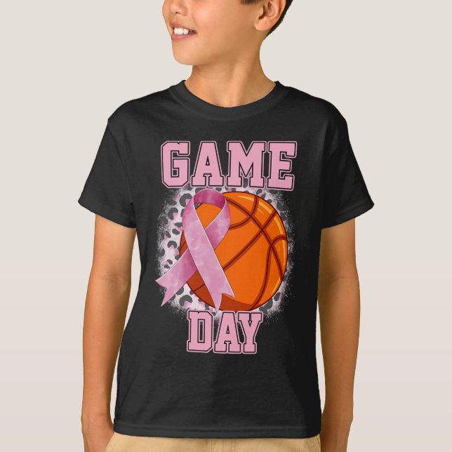 Game Day Breast Cancer Awareness Basketball Tackle T-Shirt (Front)