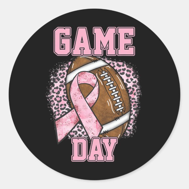 Game Day - Breast Cancer Awareness Pink Football M Classic Round Sticker (Front)