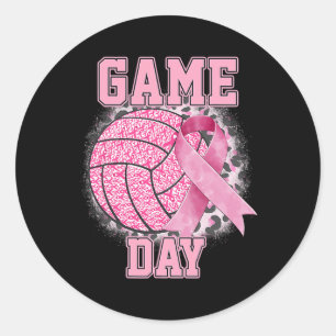 Game Day Breast Cancer Awareness Pink Volleyball  Classic Round Sticker