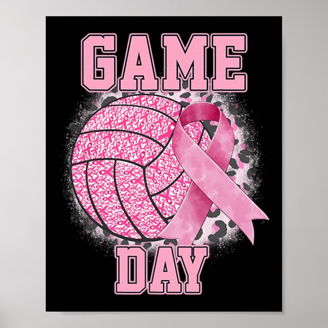 Game Day Breast Cancer Awareness Pink Volleyball  Poster (Front)