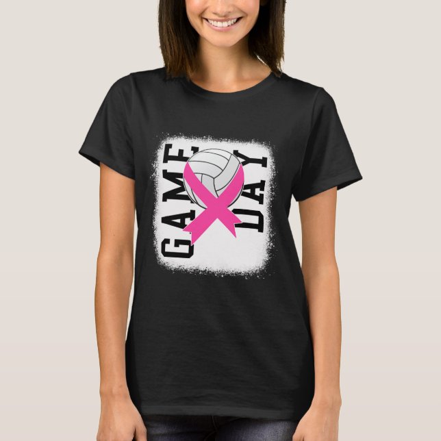  Game Day Breast Cancer Awareness Pink Volleyball T-Shirt (Front)