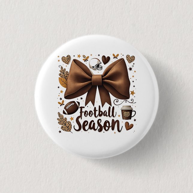 Game Day Football Bow Coquette Football Season  3 Cm Round Badge (Front)