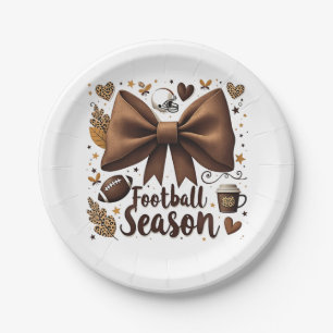 Game Day Football Bow Coquette Football Season Paper Plate