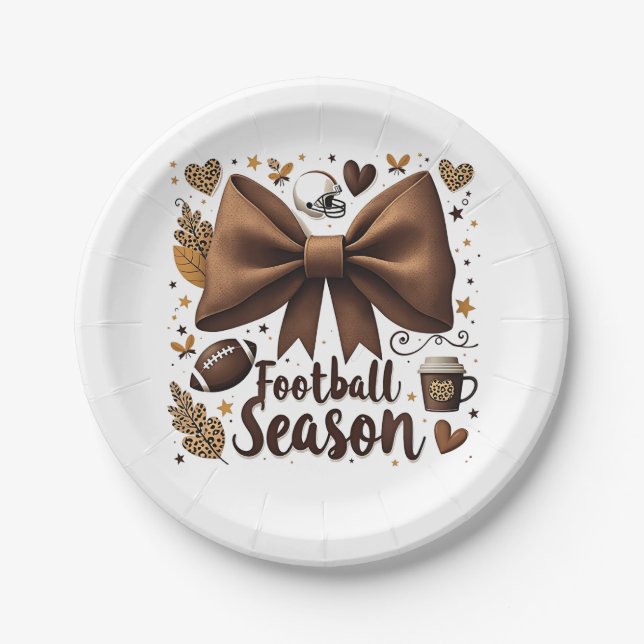 Game Day Football Bow Coquette Football Season  Paper Plate (Front)