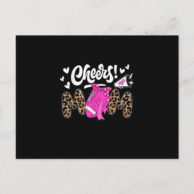 Game Day Football Cheer Mum Pink Leopard Breast Ca Postcard (Front)