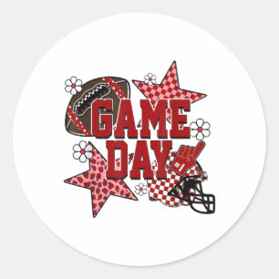 Game Day Football Chequered Team Spirit Touchdown Classic Round Sticker