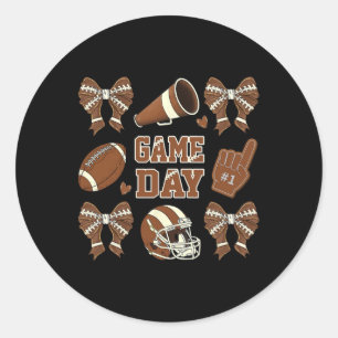 Game Day Football Coquette Bow Football Mom Women Classic Round Sticker