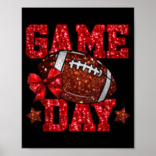 Game Day Football Red Coquette Bow Team Spirit Poster