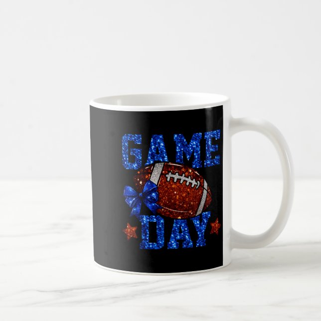Game Day Football Season Football Mama Blue Bow Ch Coffee Mug (Right)
