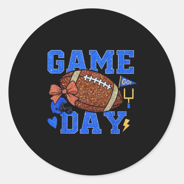 Game Day Football Season Football Mama Blue Gold B Classic Round Sticker (Front)