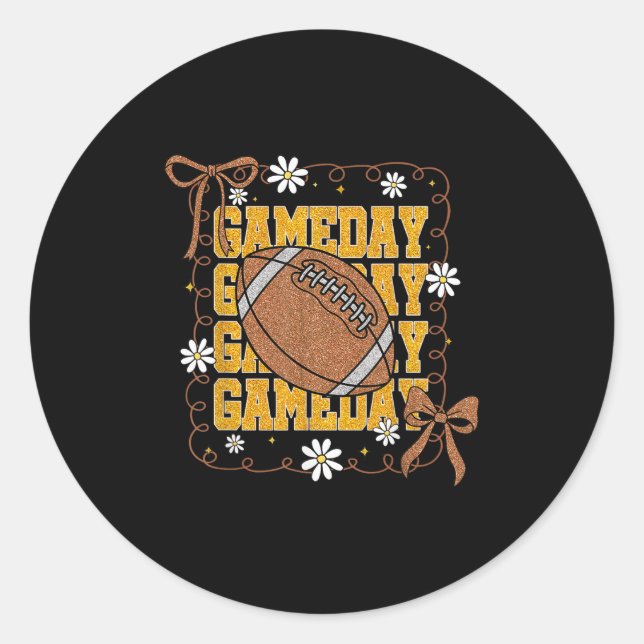 Game Day Football Season Football Mama Girl Black  Classic Round Sticker (Front)