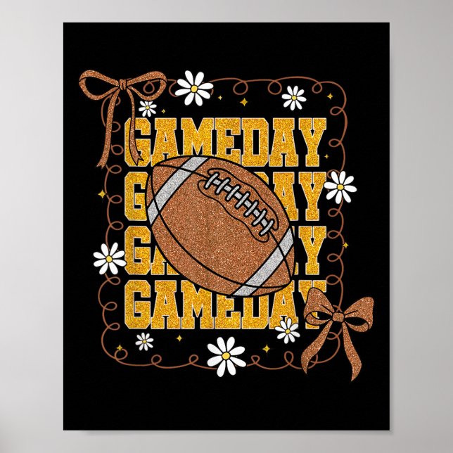 Game Day Football Season Football Mama Girl Black  Poster (Front)