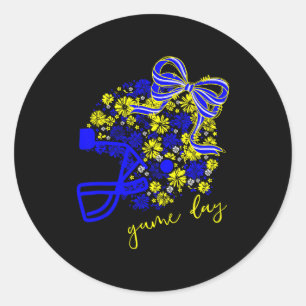 Game Day Football Season Football Mama Girl Blue G Classic Round Sticker