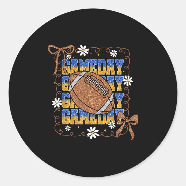 Game Day Football Season Football Mama Girl Blue G Classic Round Sticker (Front)