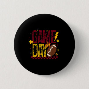 Game Day Football Season Retro Maroon Gold Checked 6 Cm Round Badge