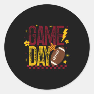 Game Day Football Season Retro Maroon Gold Checked Classic Round Sticker