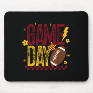 Game Day Football Season Retro Maroon Gold Checked Mouse Mat