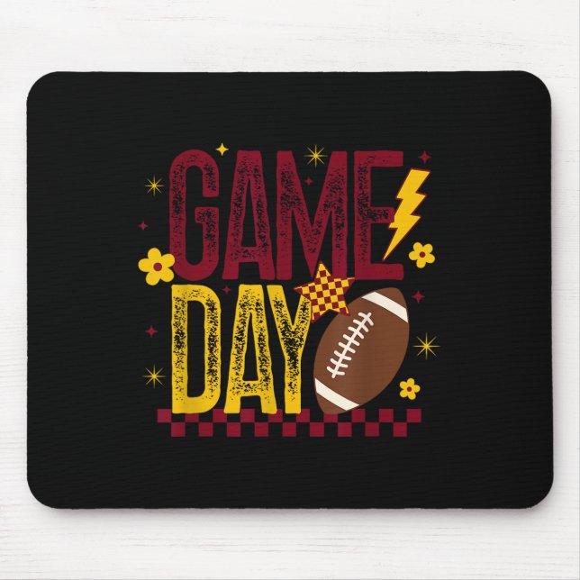 Game Day Football Season Retro Maroon Gold Checked Mouse Mat (Front)
