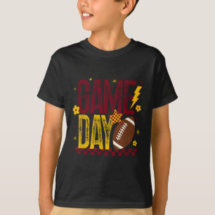 Game Day Football Season Retro Maroon Gold Checked T-Shirt