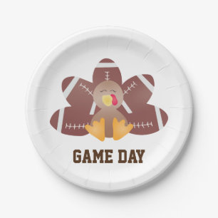 Game Day Football Turkey Feathers Brown Paper Plate