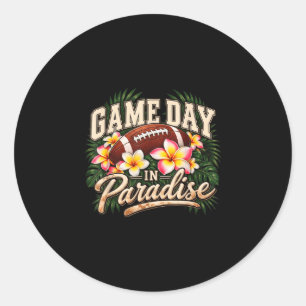 Game day in paradise tropical football classic round sticker