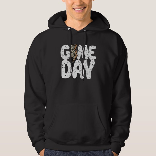 Game Day Leopard Print Lightning Bolt Football Spo Hoodie (Front)
