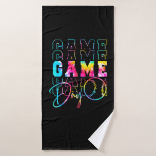 Game Day Neon Tie Dye Retro Softball Baseball  Bath Towel