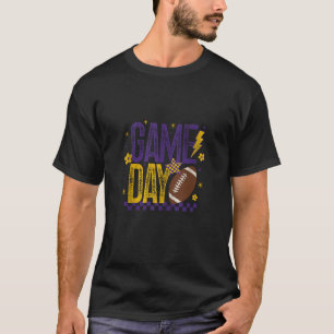 Game Day Retro Football Season Purple Gold Lightni T-Shirt