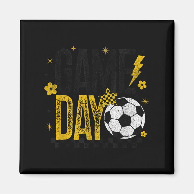 Game Day Retro Soccer Season Black &amp; Yellow Go Magnet (Front)