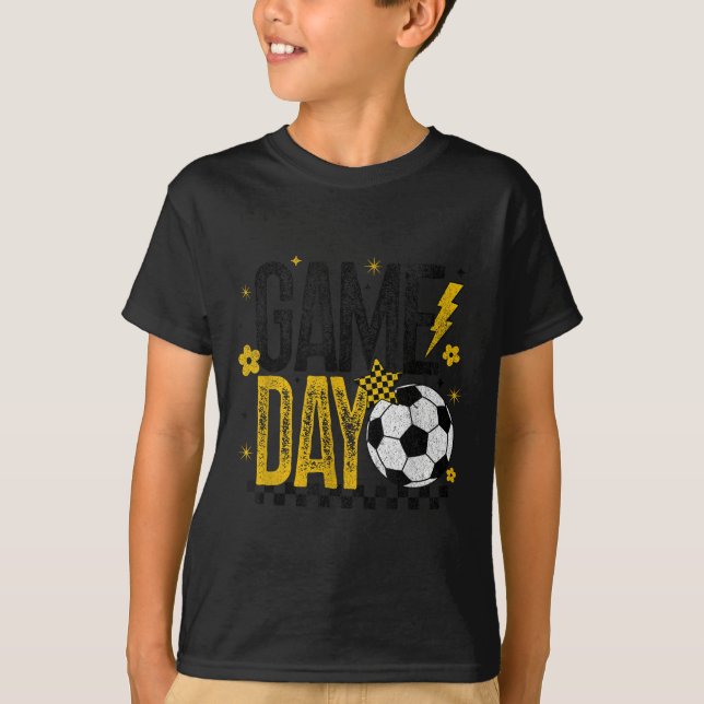 Game Day Retro Soccer Season Black &amp; Yellow Go T-Shirt (Front)