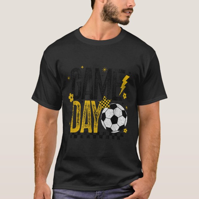 Game Day Retro Soccer Season Black &amp; Yellow Go T-Shirt (Front)