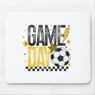 Game Day Retro Soccer Season Black And Yellow Gold Mouse Mat