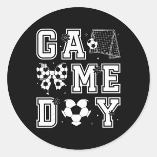 Game Day Soccer Coquette Bow Women Girls Kids Classic Round Sticker