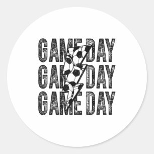 Game Day Soccer Lightning Bolt Soccer Mom Dad Boy Classic Round Sticker