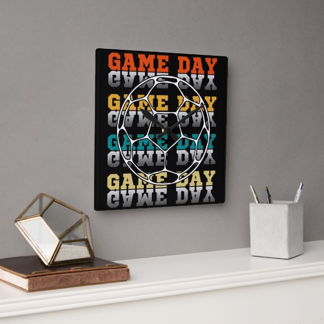Game Day Soccer Lover Colour Typography Square Wall Clock (Office)