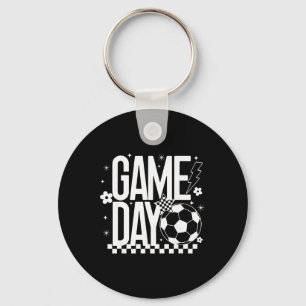 Game Day Soccer Season Mom Retro Checkered Lightni Key Ring