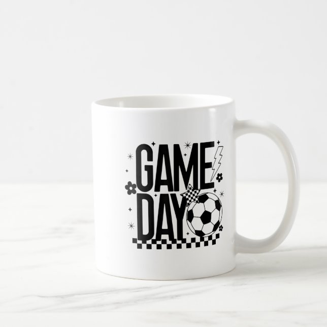 Game Day Soccer Season Mum Retro Chequered Lightni Coffee Mug (Right)